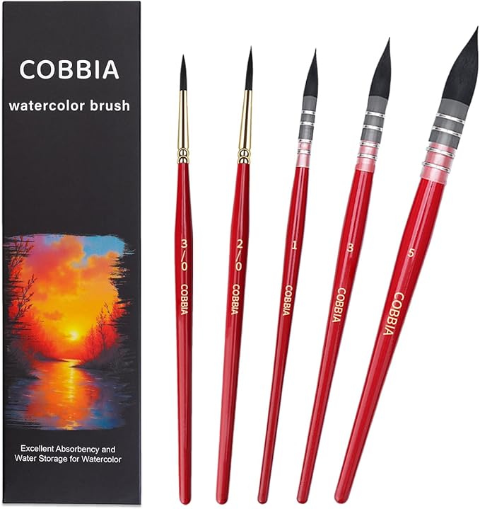 Professional Synthetic Squirrel Hair Water Color Brushes, Mop Round Fine Tip Detail Paint Brush Set for Artists, Watercolor and Gouache Painting, 5 Pcs Se