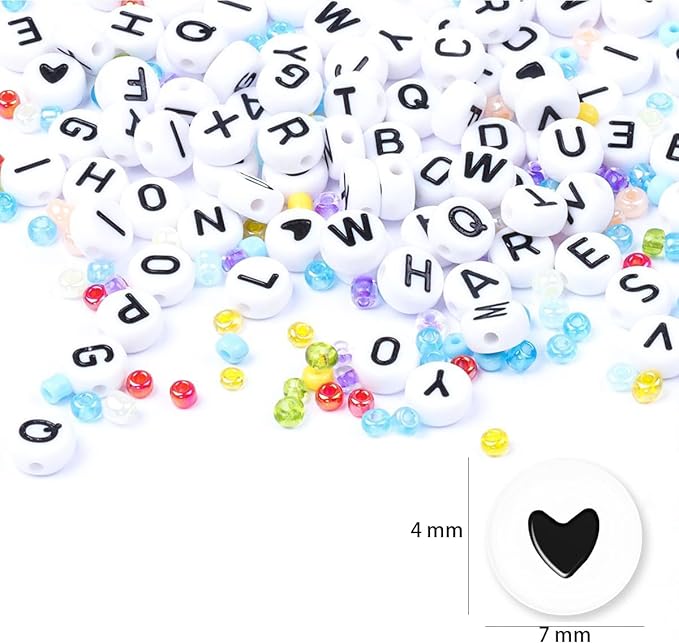 500 Pcs Letter Beads, 4 X 7 mm White Round Acrylic Alphabet Beads for Jewelry Making, Vowel Letter E Bead for DIY Friendship Bracelets Necklaces Making
