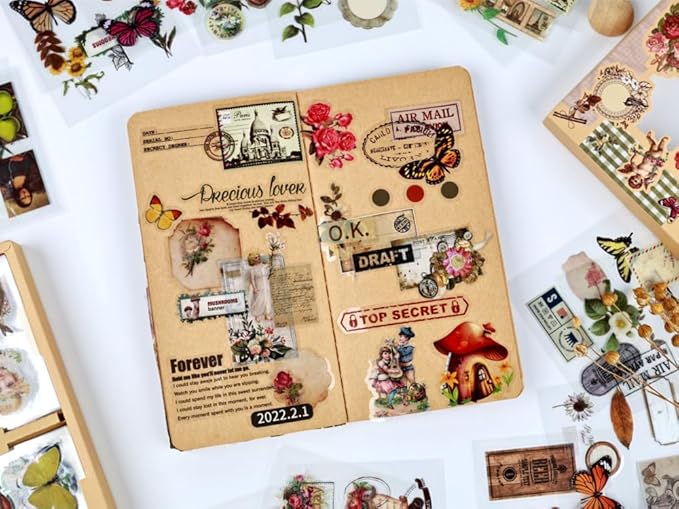 510PCS Scrapbook Kits for Adults, Vintage Aesthetic Journaling Stickers Ephemera for Junk Journal Supplies, 100 Sheets Diecut PET Scarpbook Stickers for Scrap Booking Supples, Bujo, DIY Crats Ars