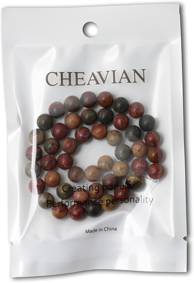 cheavian 45pcs 8mm natural picasso jasper gemstone round loose beads for jewelry making 1 strand 15"