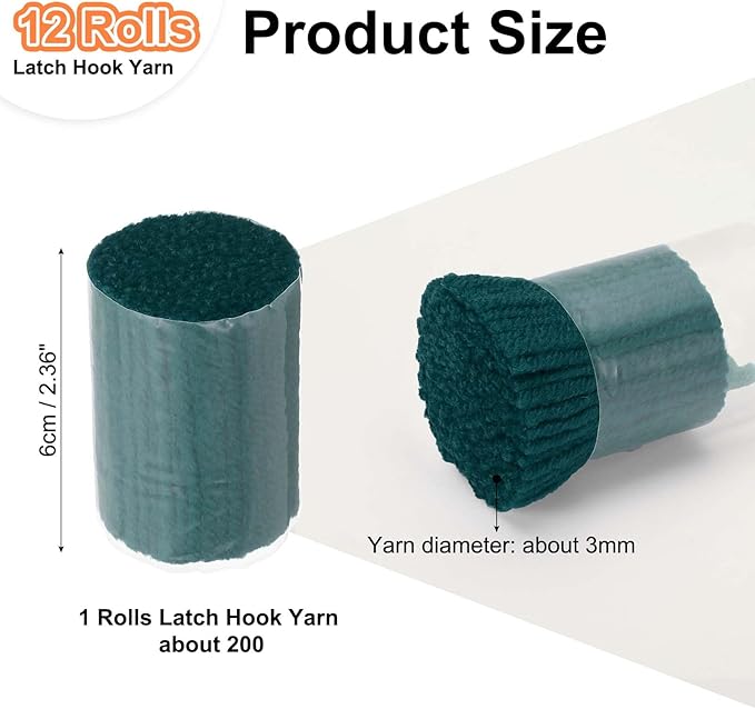 PATIKIL 12 Rolls Latch Hook Yarn, Latch Hook Kit Precut Rugs Yarn Making Crochet Bundles for Rug Adults Beginners Tapestry DIY Craft, Cyan