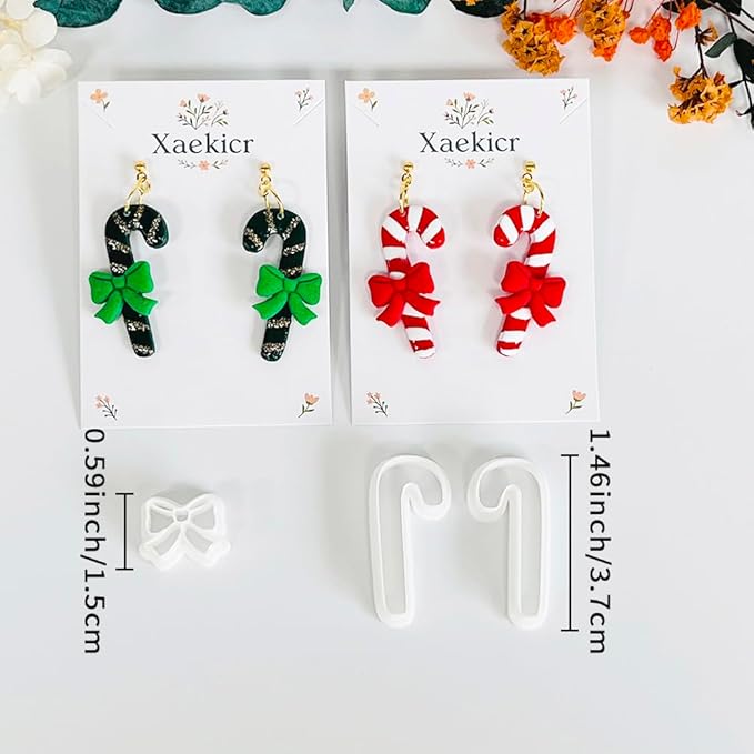 Xaekicr Christmas Candy Cane Polymer Clay Cutters – 3pcs Holiday Clay Earring Cutters Set for DIY Jewelry Making, Cute Bow and Candy Shapes, Clay Tools and Polymer Clay Molds
