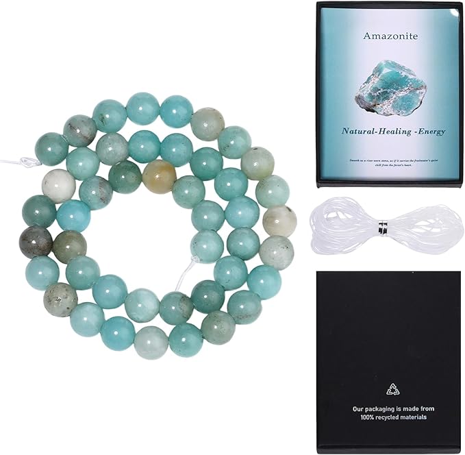 Song Xi 60pcs 6mm Natural Amazonite Stone Beads for Jewelry Making, Gemstones Beads Bracelet for Necklace Earring Keychain, with Jewelry Box and Elastic for Christmas Wedding Birthday Gift