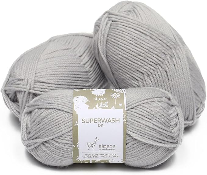 100% Pure Wool Yarn Superwash Set of 3 Skeins (150 Grams) DK Weight - Sourced Directly from Peru - Heavenly Soft and Perfect for Knitting and Crocheting (Dove Gray)