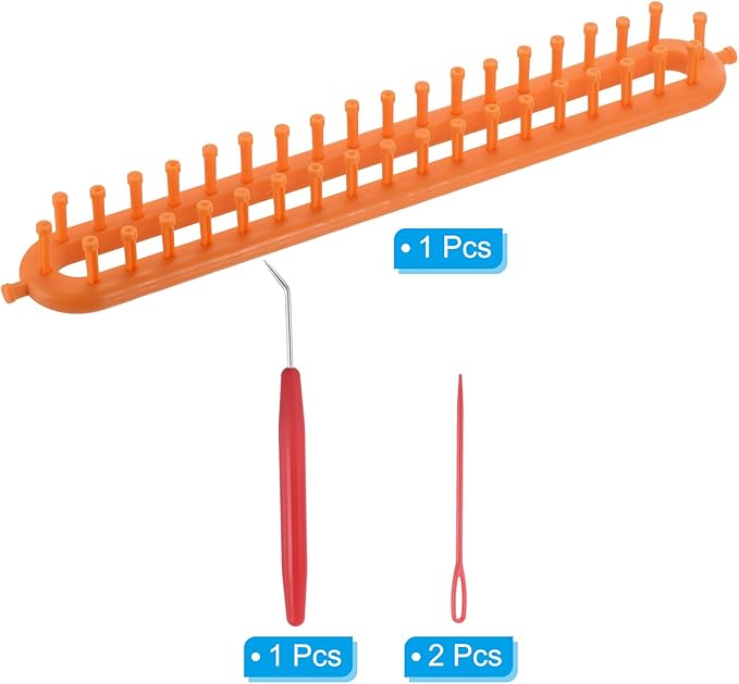 PATIKIL 38 Hooks 36cm Knitting Loom Machines Kit, Dense Teeth Darning Weave Tool with Accessories for Scarf Sweater Shawl Blankets Mending Weaving Stitching, Yellow