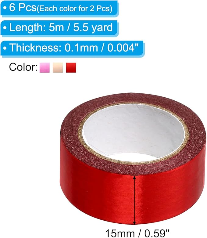 PATIKIL Metallic Washi Tape 15mm x 5m, 6 Pack Art Paper Mirror Masking Foil Sticker Self-Adhesive for DIY Art Craft Wrapping Wedding Decoration, Pink, Red, Pink Gold