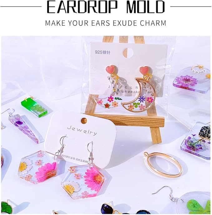 54 Pcs Epoxy Resin Jewelry Molds for Beginners, Moldes De Silicona para Resina for Earrings Pendants Necklaces Keychains Making, Variety Silicone Casting Mould with Hole for Boho Art Crafts