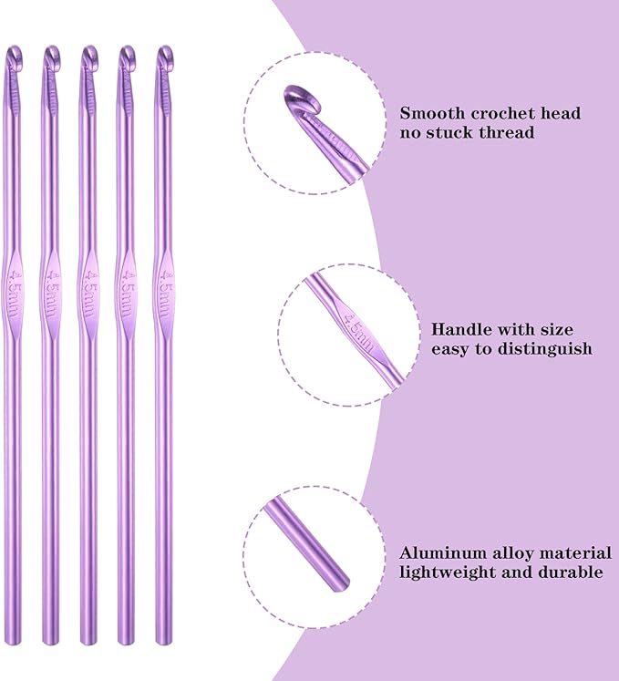 Hordolry 4.5mm Crochet Hooks Bulk, 18Pcs Aluminum Crochet Needle, Knitting Needles for Craft Yarn Contribute to Beginners
