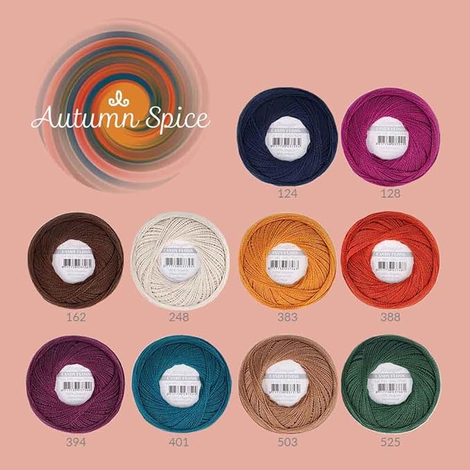 Scheepjes Candy Floss Color Pack, 10 x 20 g (0.71 oz Each) Autumn Spice - Mercerized Cotton for Crochet and Knitting