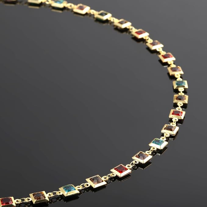 UMAOKANG 9.8 Feet 18K Gold Plated Brass Chains for Jewelry Making Colorful Square Rhinestone Jewelry Making Chain Decorative Craft Chain Roll