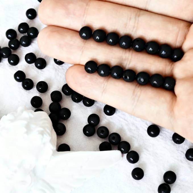 Jabrand 200pcs Black Beads, 6mm Porcelain Beads for Jewelry Making Round Ceramic Bead Unique Vintage Bead for Craft Beading Kit Bracelets DIY Decor