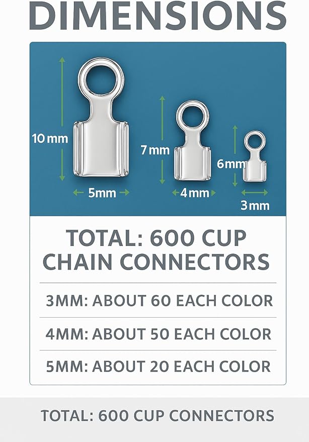 Mandala Crafts 600 Pcs Cup Chain Ends SS12 SS16 SS22 3mm 4mm 5mm Rhinestone Chain Connectors Jewelry Finding Kit for DIY Iced Out Bracelet Necklace Pendant Charm Making