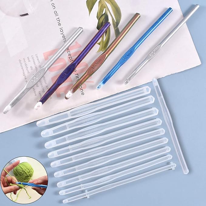 10 Styles Crochet Hook Molds Set Epoxy Resin Casting Silicone Mold Kit Handcraft Art Yarn Weaving Tool Silicone Mold Silicone