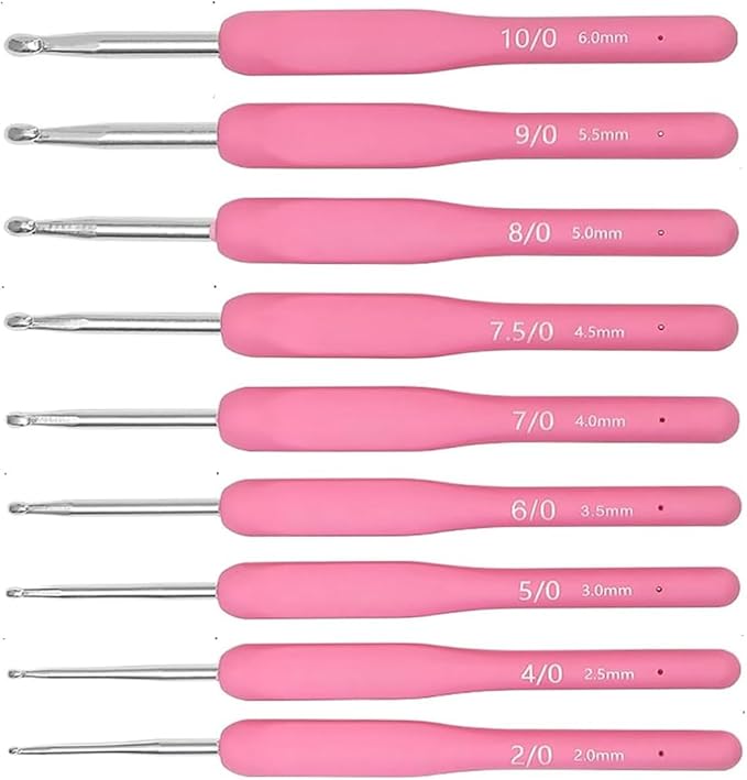 9 Size (2.0mm-6.0mm) Pink Ergonomic Crochet Hooks Set Case Crochet Needles with Soft Comfort-Grip Handles for Beginners Arthritic Seniors Hands