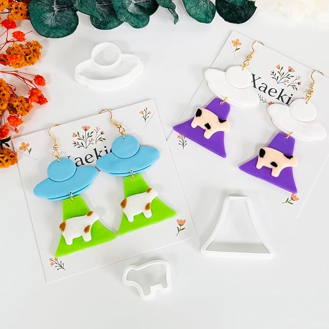 Xaekicr UFO Cow Polymer Clay Cutters Set - 3Pcs Alien Theme Clay Cutters for Earrings, Polymer Clay Molds, Halloween Clay Tools