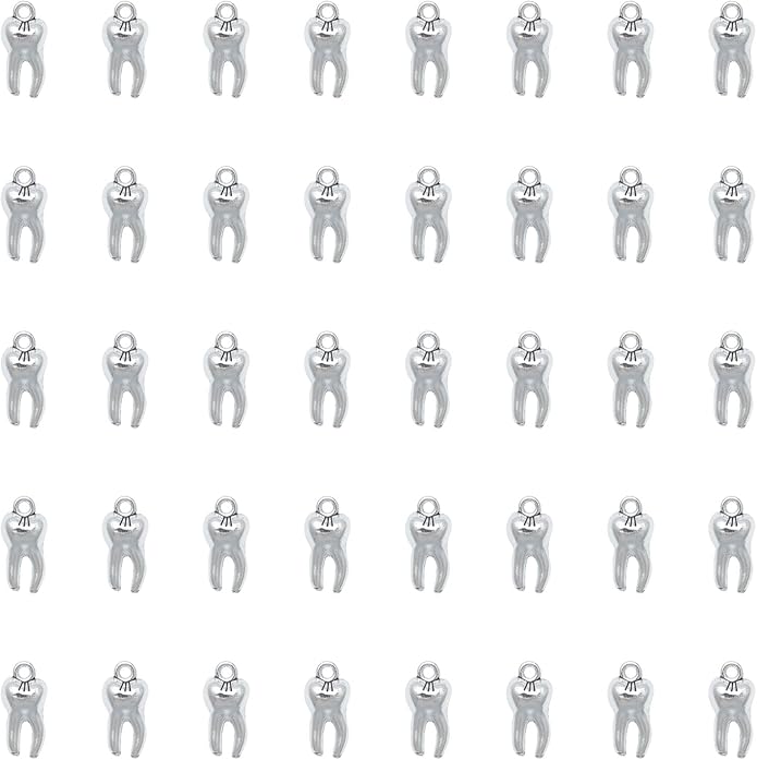 30 Pcs Teeth Charms 1.5 x 0.7 x 0.5 cm Metal Cute Small Tooth Pendants for Women DIY Jewelry Making Supplies Necklace Bracelets Findings Kit Bulk Decoration