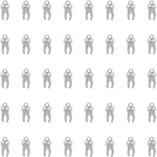 30 Pcs Teeth Charms 1.5 x 0.7 x 0.5 cm Metal Cute Small Tooth Pendants for Women DIY Jewelry Making Supplies Necklace Bracelets Findings Kit Bulk Decoration