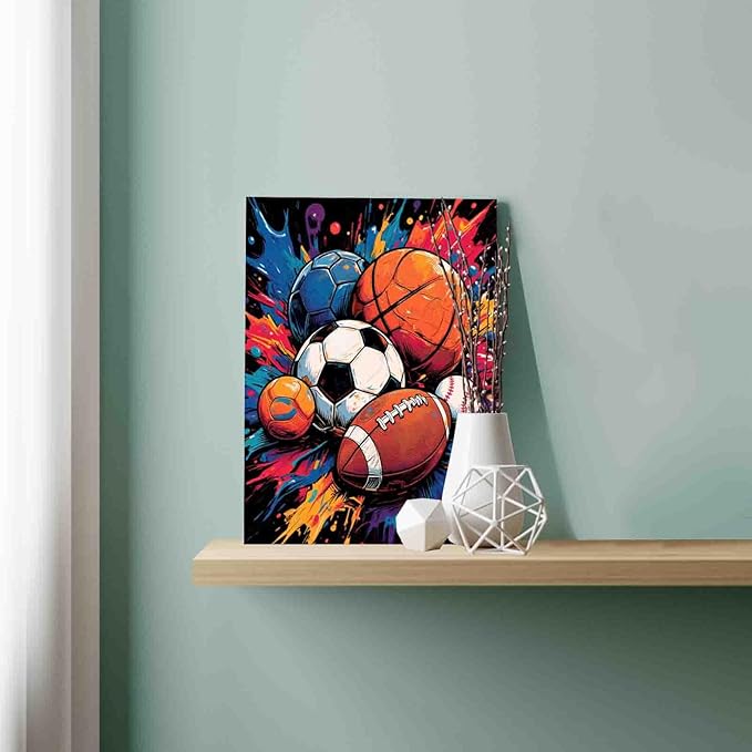 Sports Ball Digital Painting Kit-DIY Paint by Numbers for Adults,Vibrant Pop Art Style Paint by Numbers on Canvas,DIY Acrylic Painting for Home Wall Decoration 16X20 Inch(DIY Frame)