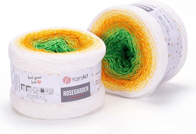 YARNART Cotton Knitting Crochet Yarn- Flowers ROSEGARDEN%100 Cotton S. Fine(1) Multicolor Rainbow Yarn for Crochet Spring Summer Projects, 250 GR, 8.80 oz, 1003.60 yds, (303)
