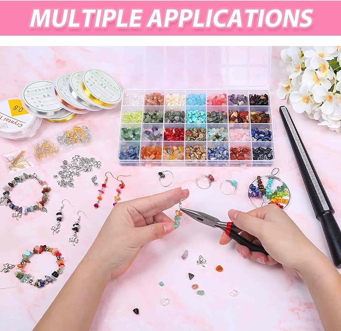 selizo Ring Making Kit with Crystal Beads, 28 Colors Crystal Jewelry Making Kit with Crystals, Jewelry Wire, Pliers and Earring Making Supplies for Jewelry Making