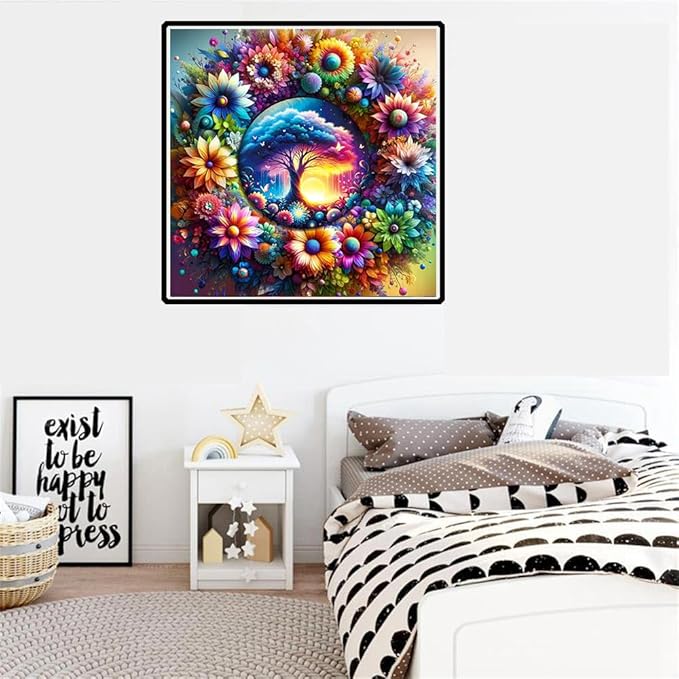 mrpwnle Tree of Life Diamond Painting Kits for Adults - 5D Tree of Life Diamond Art Kits for Beginners, DIY Flowers Diamond Art Painting Crafts, Great for Decor Home Gifts 12X12Inch
