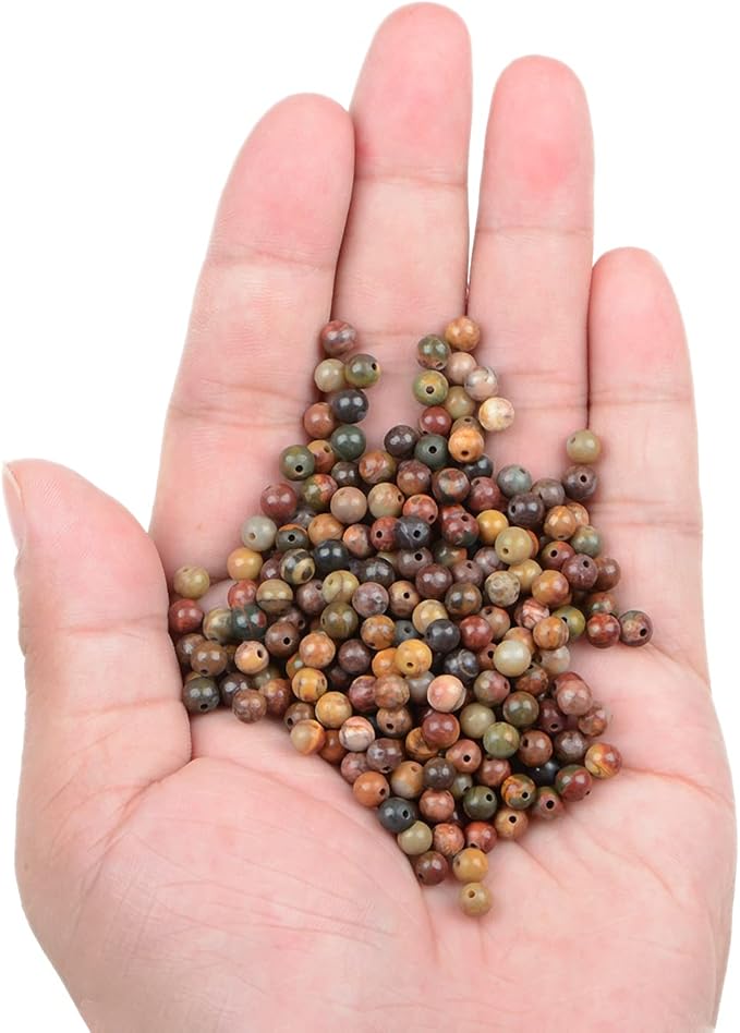 bymitel 210pcs natural crystal beads stone gemstone round energy healing loose beads with stretch cord for jewelry making bracelets anklets (picasso, 4mm 210pcs)