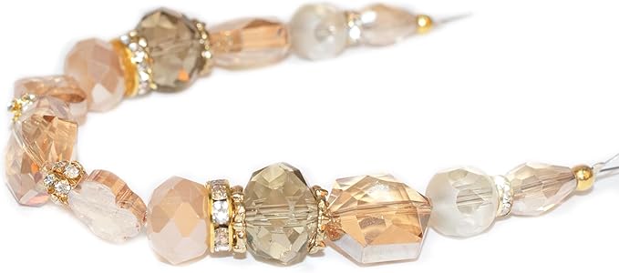 Glass Beads for Bracelets Jewelry Making Adults Keychains Bead Strand Large Unique Crystal Assortment for Craft Rondelle Faceted Flat Crackle Sparkly Bling Cute Pretty Beading Kit (Tan)