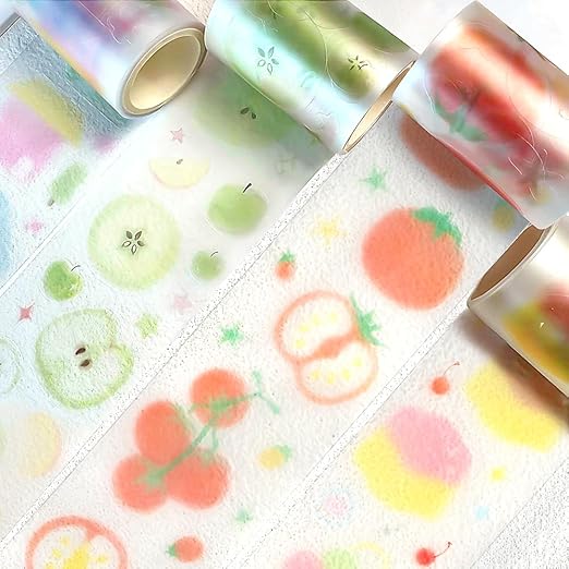 4 Rolls Washi Tape Set,Cute Washi Tape Stickers with Die Cutting,Cartoon Fruit PET Washi Tape,Self-Adhesive Waterproof PET Tape,DIY Crafts Decorative Tape for Journaling Scrapbooking Supplies