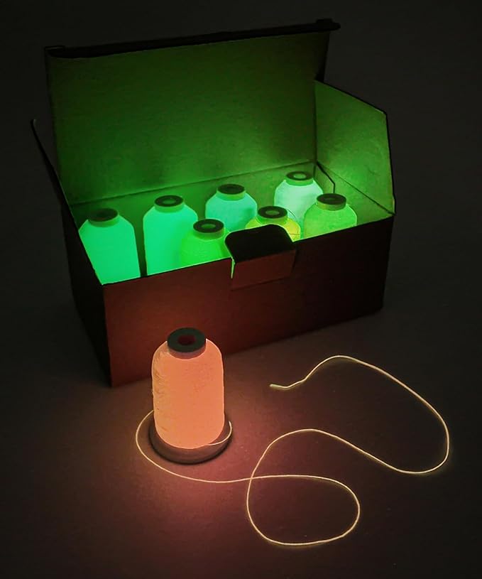 8 Colors Luminary Glow in The Dark Embroidery Machine Thread Kit, 30WT(150D/2), 500m/SP Glow in the Dark Thread for Embroidery, Quilting, Hand Crafts & Sewing