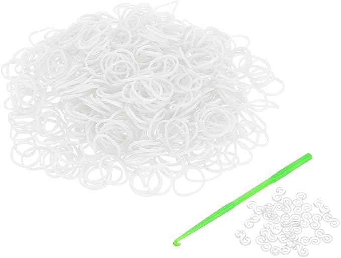 uxcell 600Pcs Loom Rubber Band, Bracelet Making Refill Kit Elastic Loom Band with 25Pcs S-Clips and 1Pcs Crochet Hooks for Weaving DIY Handcrafts, White