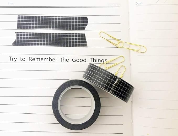 10 Rolls White Black Grid Washi Tape Set 33Feet 3/5Inch Wide Writable Self Adhesive Masking Tapes Sticky Decorative Paper Tape for Arts DIY Scrapbooking Planners Suplies