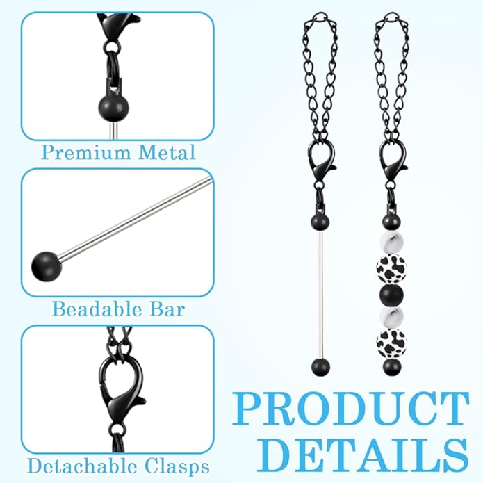 16PCS Beadable Keychain Bar Bulk, Metal Blank Beaded Keychain Bar for Beads DIY Crafts Charms Jewelry Making Supplies