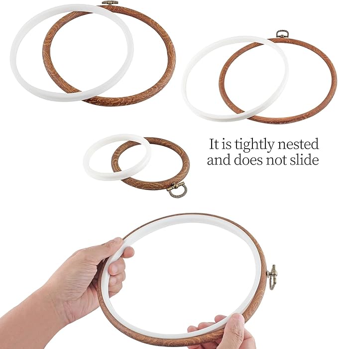 piutouyar 3 pieces round embroidery hoop set imitated wood display frame embroidery hoops circle cross stitch hoop ring for art craft sewing and hanging ornaments decor (4"+6.7"+8.4")