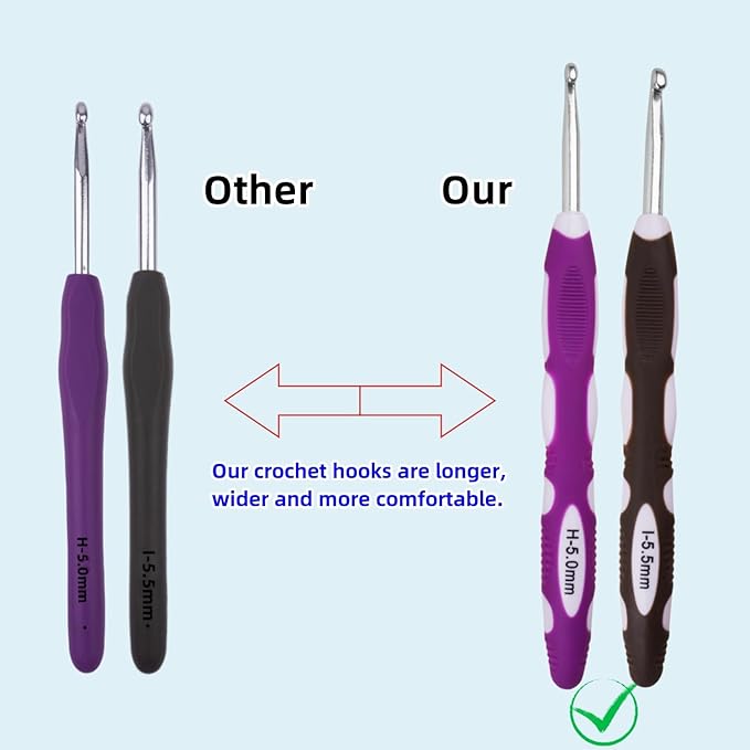 5mm 5.5mm Crochet Hook, Smooth Metal Head and Soft Rubber Grip Extra Long Ergonomic Crochet Hooks for Arthritic Hands, Beginners and Crochet Enthusiast