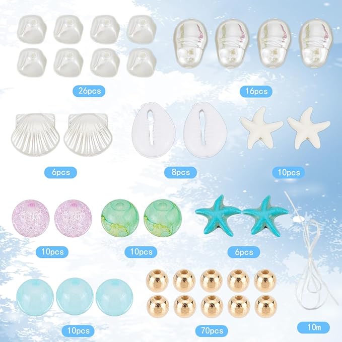 SUNNYCLUE 1 Box 6 Sets Summer Bracelet Making Kit Imitation Pearl Beads Sea Animal Starfish Beads Lucky Turquoise Hawaii Ocean Shell Spacers for Jewelry Making Kits Women Adults Supplies