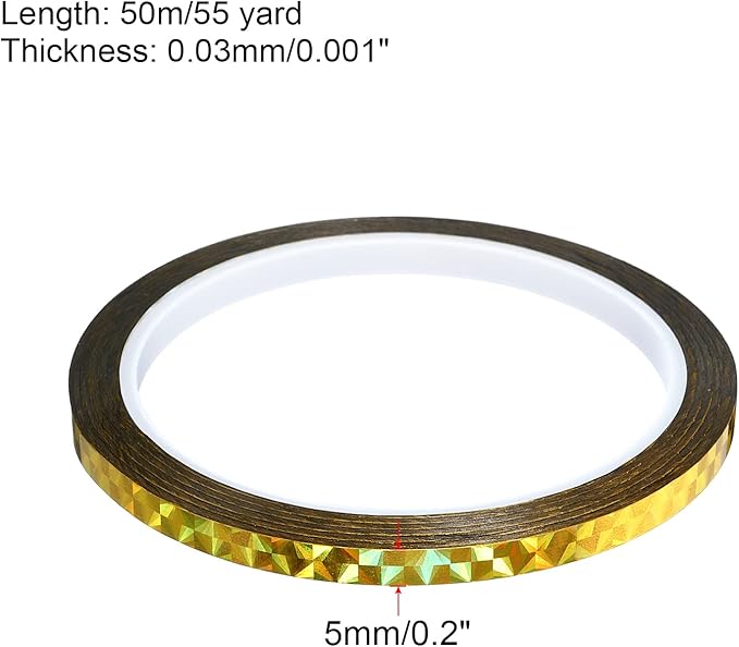 PATIKIL Prism Tape 0.2 Inch x 55 Yards, Holographic Metalized Reflective Adhesive for Detailing Accent Wall Decor Art, Gold