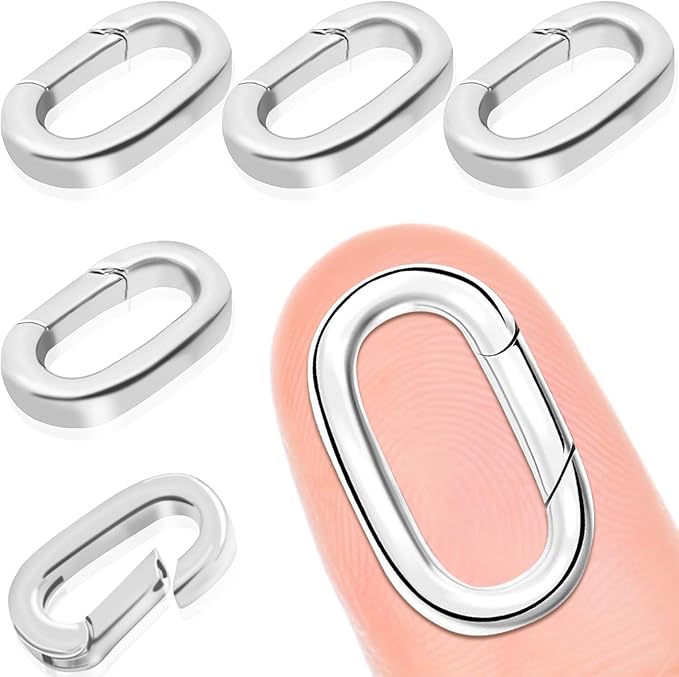 5PCS Oval Clasp Carabiner Necklace Connector Stainless Steel Spring Clasps Bracelet Closures Keychain Lock Clasps Necklaces Clips Key Rings Bracelets Shortener for Jewelry Finding DIY Making Kit (A4)