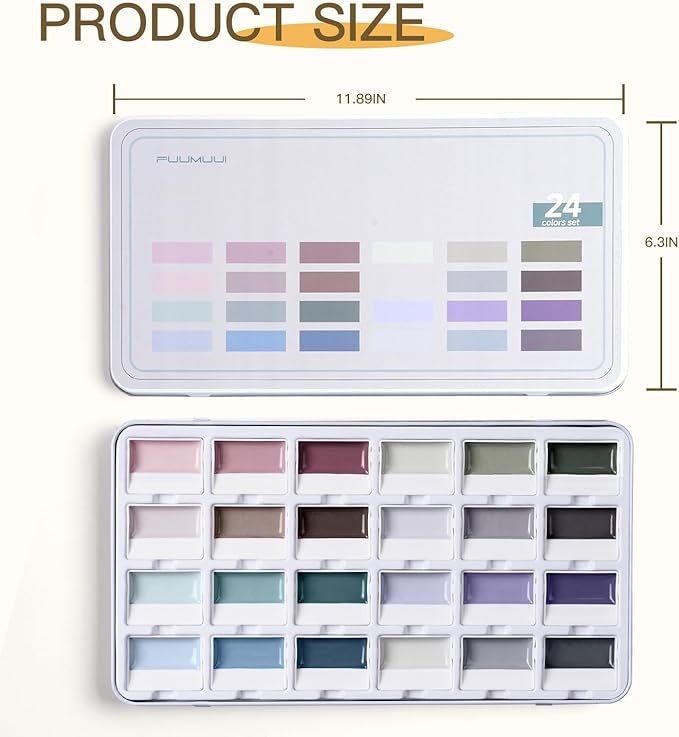 Fuumuui Watercolor Paint Set- 24-Color Opaque Semi-Moist Watercolor Paint, Gray Painting Sets Professional Art Supplies for Artists Adult Beginner Painters Amateur Hobbyists Painting