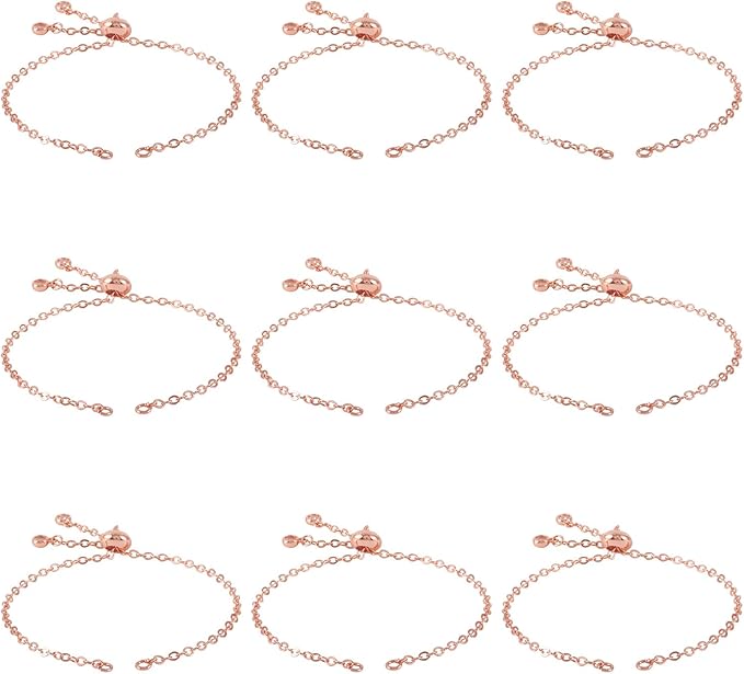 FASHEWELRY 10Pcs Adjustable Slider Bracelet Rose Gold Cable Bracelet Chains Slider Extender Chains with Cubic Zirconia Ends for Woman Jewelry Making, 7.87 Inch Long