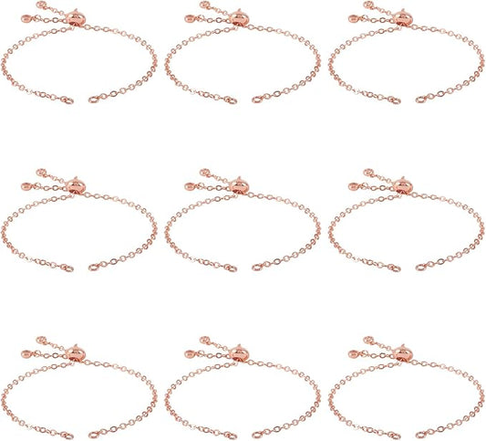 FASHEWELRY 10Pcs Adjustable Slider Bracelet Rose Gold Cable Bracelet Chains Slider Extender Chains with Cubic Zirconia Ends for Woman Jewelry Making, 7.87 Inch Long