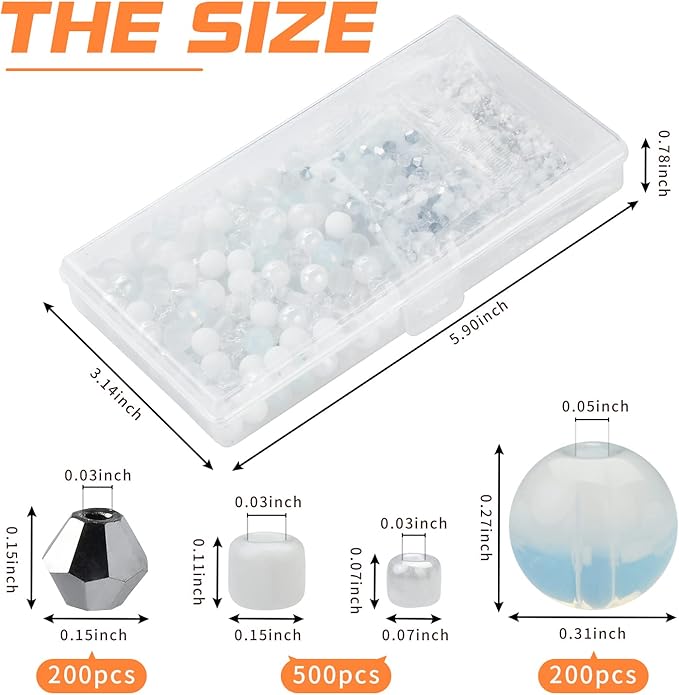 Rired 27 900pcs Snow White Beads for Jewelry Making, 12 Types Assorted Bead in One Box, Including Round/Glass Pony Beads/Rondelle/Rock/Bicone and Seed Bead