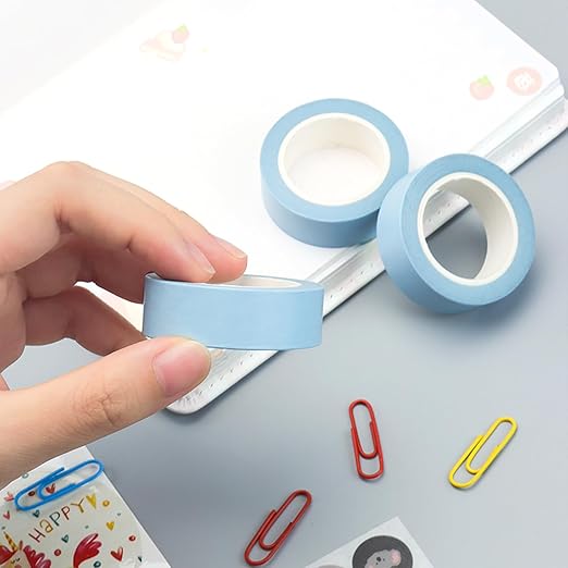NatSumeBasics 3 Light Blue Washi Tapes Plain Decorative Masking Tape,32 Feet Self-Adhesive Tapes for Packaging Decor Journals Scrapbooks Planners DIY Crafts Gift (Light Blue)
