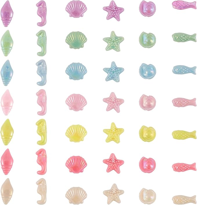 FASHEWELRY 200 Pcs Acrylic Ocean Sea Fish, Cute Marine Organism Sea Star, Shellfish Conch Beads, Candy Color Pony Beads Bulk for Bracelets, Necklaces, Jewelry Making