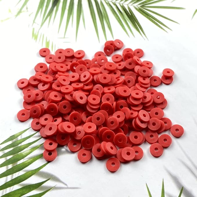 2000pcs Heishi Vinyl Beads Flat Round Polymer Clay Spacer Beads for Making Bracelet Necklace Earring Accessories DIY Handmade Craft(Red, 6mm)