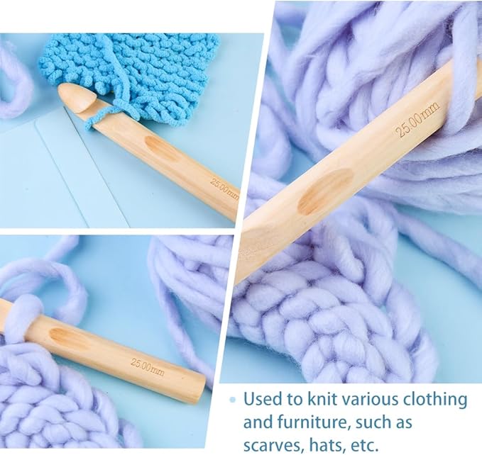 Wooden Crochet Hooks, 25mm Wooden Handle Crochet Hook Bamboo Knitting Crochet Needles with 10 pcs Knitting Stitch Markers for Handcraft Crocheting