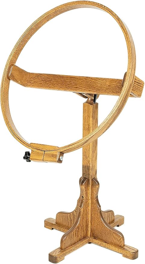 dutchcrafters solid oak wood 22 inch round extra large tilting quilt hoop with stand, quilting frame for hand quilting - amish made in america (medium walnut)