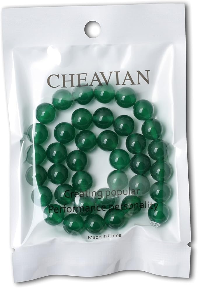 35PCS 10mm Green Agate Gemstone Round Loose Beads for Jewelry Making 1 Strand 15"