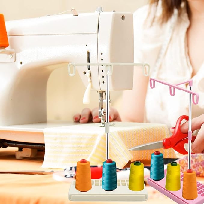 Vuzvuv 2 Pack Thread Holders, Embroidery & Sewing Machine Organizer, 3-Spool Thread Rack, Suitable for Beginners & Adults, White-Pink