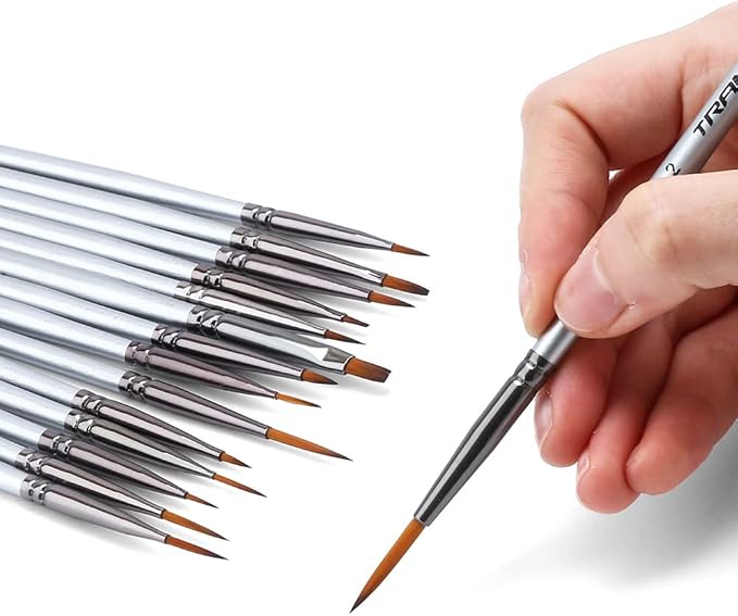 Transon Fine Detail Paint Brush Set 15pcs for Miniature Models Craft Painting Body Painting with Acrylic Gouache Watercolor Tempera and Oil Paint