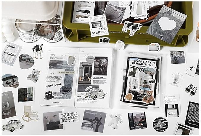 Alideco 200pcs Vintage Scrapbook Supplies Pack for Art Journaling Bullet Junk Journal Planners DIY Paper Stickers Craft Kits Notebook Collage Album Aesthetic Cottageco (langmanshuangxue)